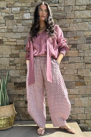 Nonni Gingham Classic Barrel Pant Indian Pink